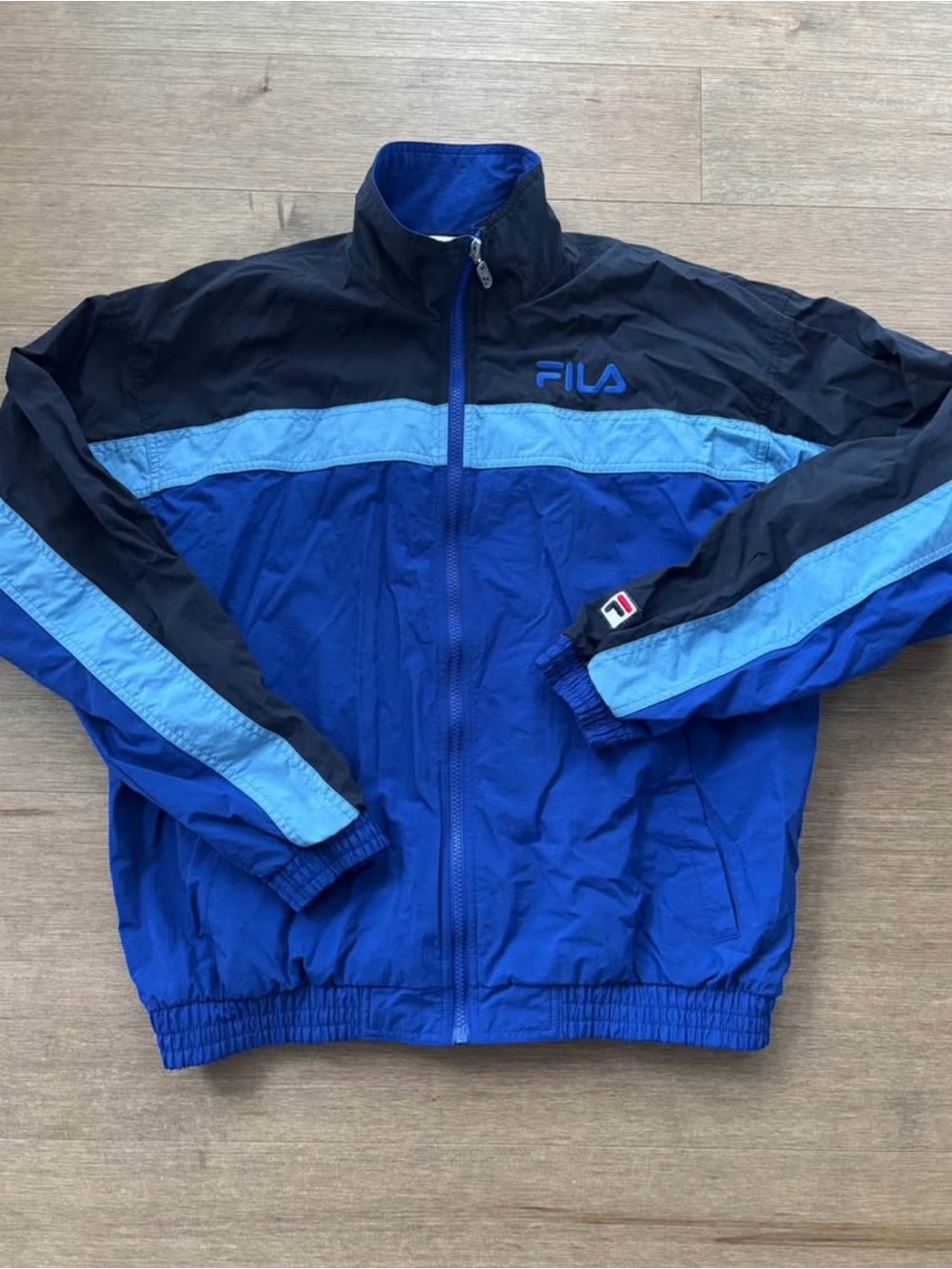 FILA Men’s Blue and Light Blue Colorblock Windbreaker Jacket